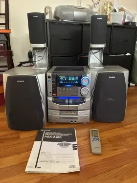 Cx-naj80u Aiwa Stereo Dual Cassette Deck Working 3 Cd Changer Radio Remote Used