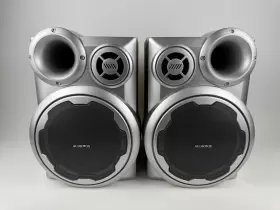 Tk5001 Audiovox Rare 20 Bookshelf Stereo Speakers 6 Ohm Pair Set Of 2 Nice Silver