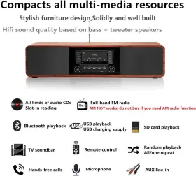 Electronics 313026578539 Cd Player For Home With Bluetooth Stereo System Wooden Desktop Speakers Fm Radio #2
