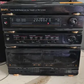 Gran Prix S3550 Stereo Fm/am Receiver Dual Cassette Mini Turntable