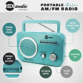 Hdi Audio 724235032147 Radio Teal Home Vintage Portable Retro Classic Am/fm #3