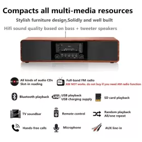 Keiid 404600943127 Cd Player For Home With Bluetooth Stereo System Wooden Desktop Speakers Fm Ra #2
