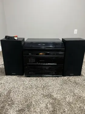 Magnavox As9406 Stereo Turntable And Dual Cassette With Speakers -as9406- Tested/works Vtg