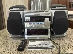 Fw386c Philips Magnavox Mini Hifi System A/m F/m Dual Cassette 3 Cd With Speakers