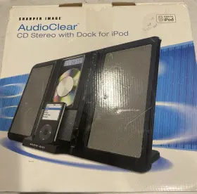 So335 Sharper Image Audioclear Black Cd Stereo System With Dock For Ipod Vtg Nos #2