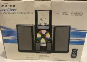 So335 Sharper Image Audioclear Black Cd Stereo System With Dock For Ipod Vtg Nos #3
