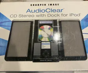 So335 Sharper Image Audioclear Black Cd Stereo System With Dock For Ipod Vtg Nos