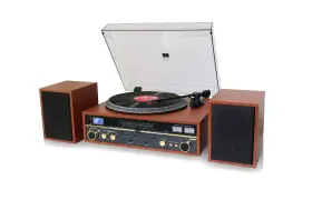 Techplay 352937870165 Commander Record Player Stereo System Bluetooth Am/fm Radio Cd Mp3 Wood
