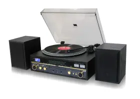 Techplay 352937870172 Commander Black Record Player Stereo System Turntable Bluetooth Cd Mp3