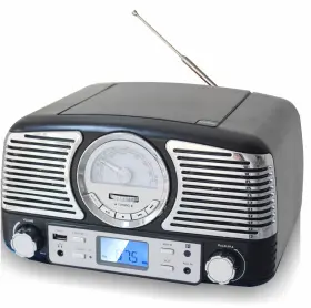 Qt62bt Techplay Bk Bluetooth Retro Shelf Stereo Cd Am Fm Radio Usb Clock Black