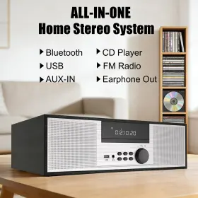 Tb-816c Tiamboy Vintage Style Home Cd Stereo System 40w Rms Micro Speaker With Bluetooth