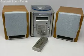 Mm-5011 White Westinghouse Stereo Radio System With Silver Wooden Speakers