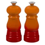 Le Creuset Salt And Pepper Mill 2-PIECE Flame 5" Tall New In Package. Fixed Price $65.00.