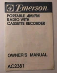 Emerson AC2381 Manual Portable Am/fm Radio With Cassette Recorder Vtg. Fixed Price $19.99.
